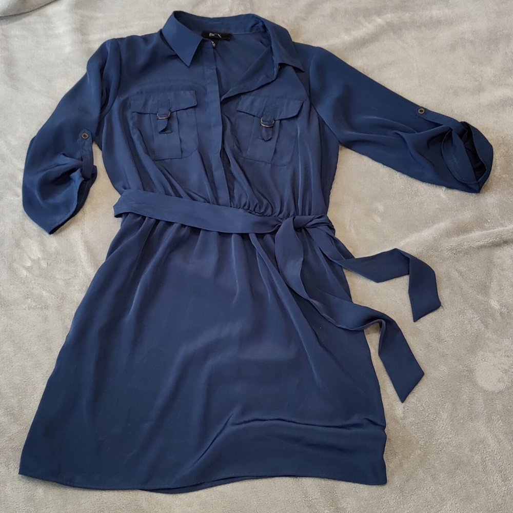 BCX Navy Blue Shirt Dress With Pockets